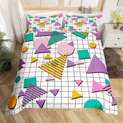 80s 90s Memphis Bedding Set Full Size Memphis Geometric Comforter Cover Set f...