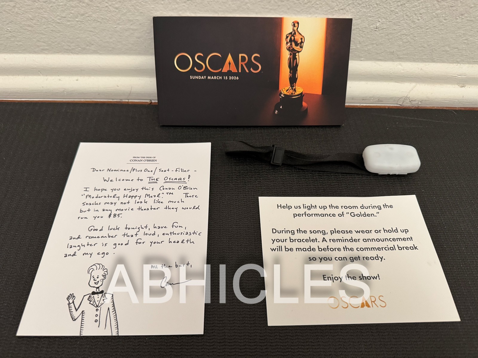 2026 Oscars Academy Awards Conan O'Brien Package (Program, "Golden" Bracelet)