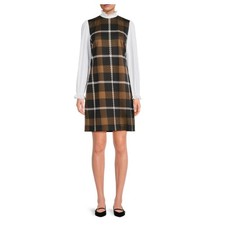 Tommy Hilfiger Plaid Twofer Dress Women's 10 Ruffle Mock Neck Long Sleeve NWOT