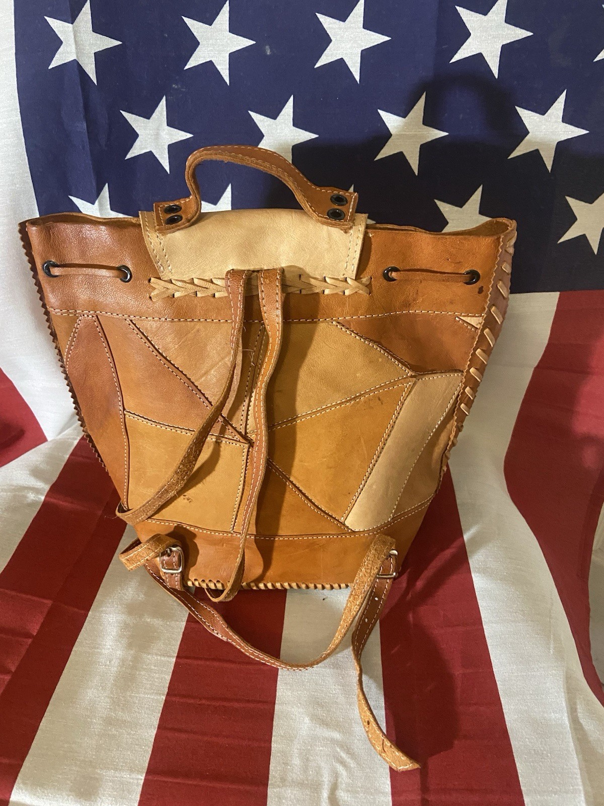 Patchwork Leather Drawstring Shoulder Bag Brown T… - image 5