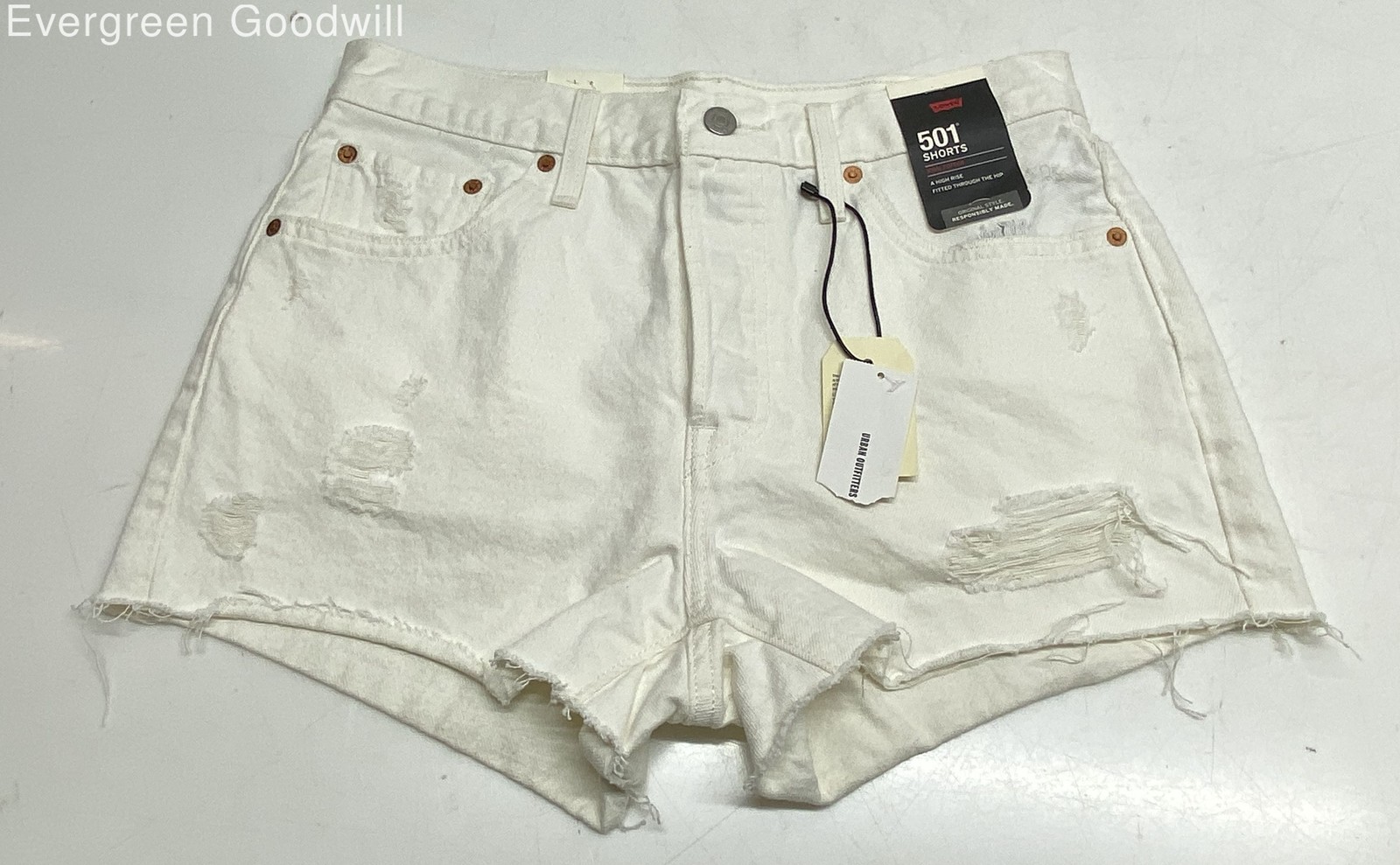 NWT Levi's Women's 501 White Denim High-Rise Distressed Cut-Off Shorts Size 28