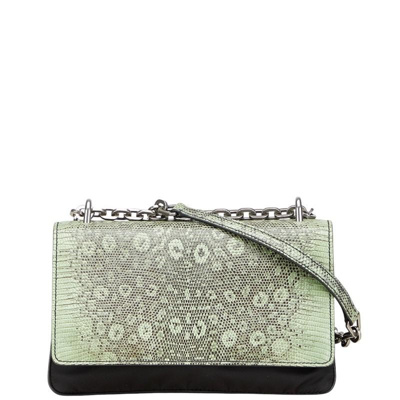 PRADA Python Embossed Chain Shoulder Handbag Blac… - image 1