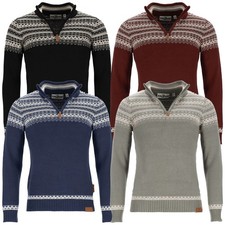tomBrook Herren Troyer Strickpullover Norweger-Muster Troyer-Kragen Baumwolle