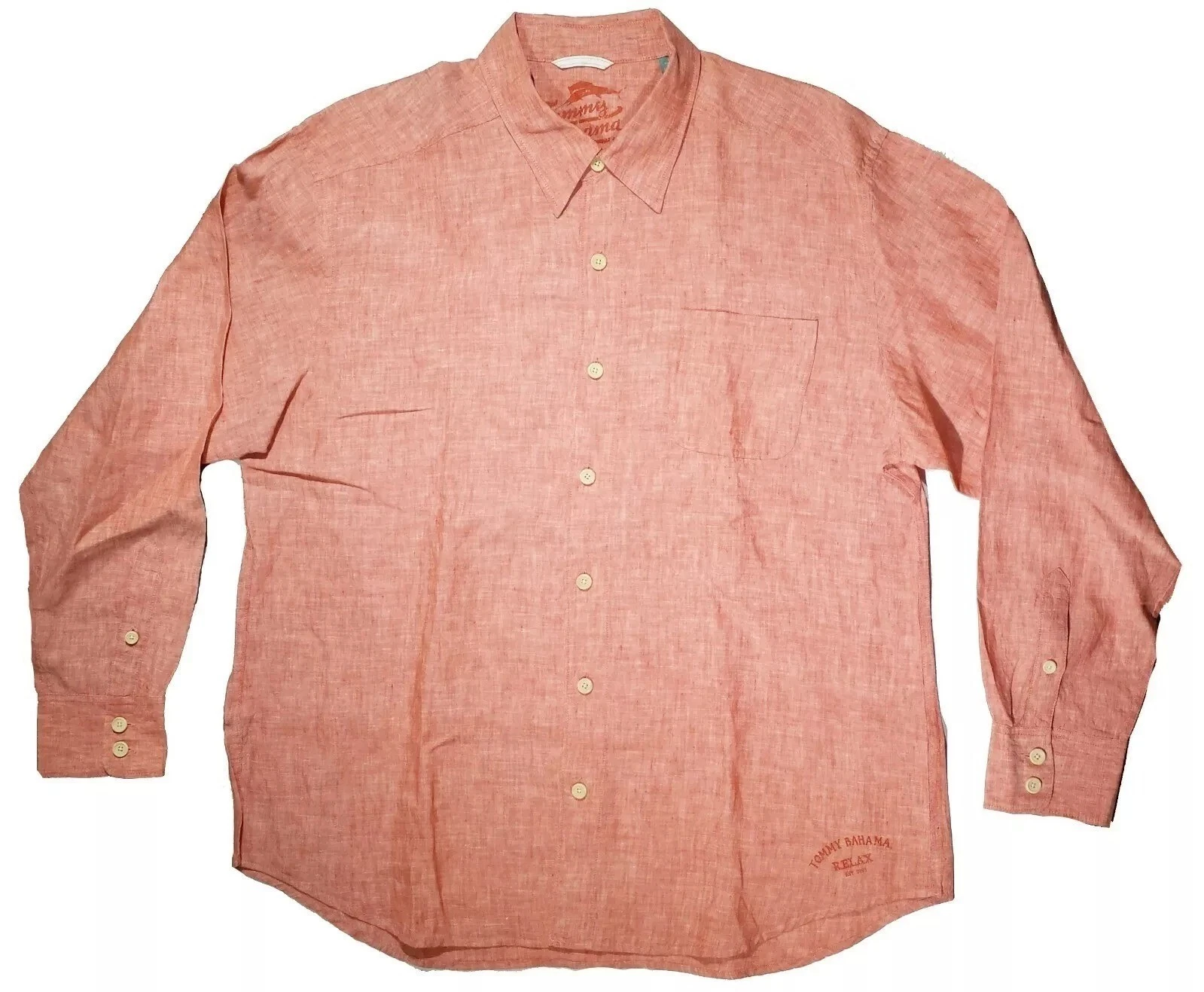 Tommy Bahama Long Sleeve Shirt Men's XL Relax 100% Linen faded orange color