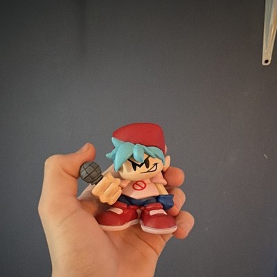 Friday night funkin  Plastic Figurine w/ Microphone, Red Hat & Shoes, Blue Hair