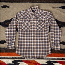Vintage 80s Blue Label Levi's Pearl Snap in Brown/Navy Blue/Beige