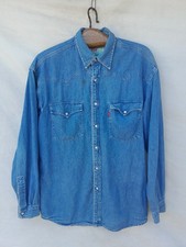 Vintage Levi's Denim Western Shirt Mens Large Blue Pearl Snap Cowboy Workwear