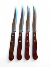 4 Vtg MCM Robinson Steak Knives Wood Handle Stainless Steel Blades Made in USA