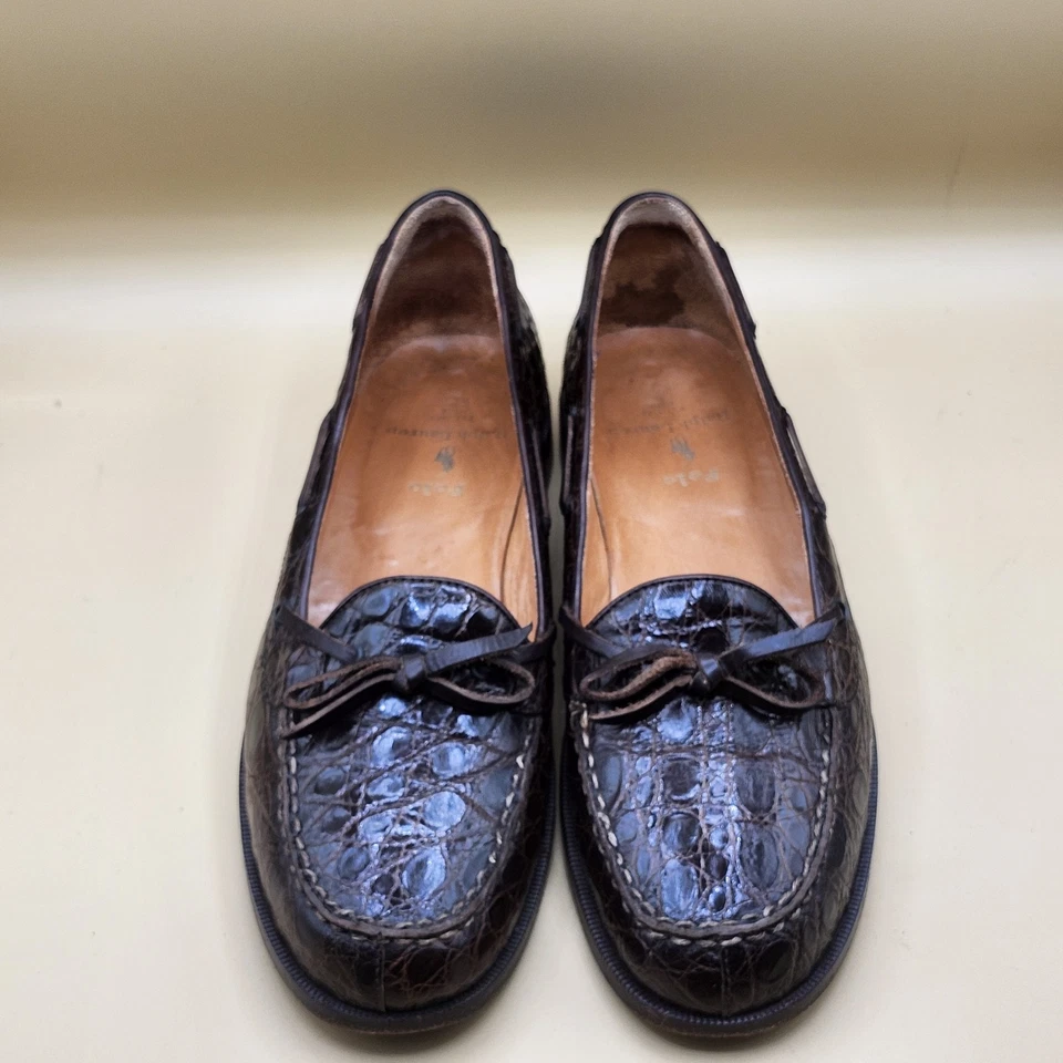 Polo Ralph Lauren Crocodile Alligator Matte Brown Loafers Sz 10D Made in Italy - Image 4 of 4