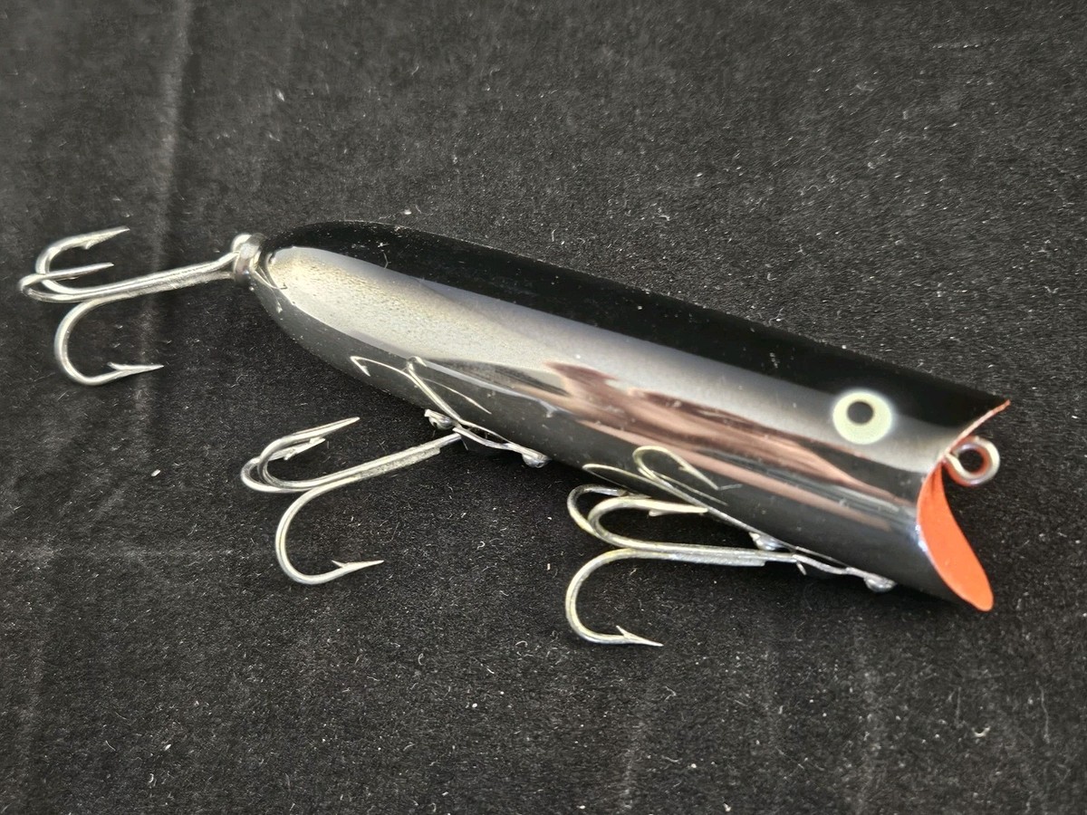 Vintage Heddon Lucky 13 Topwater Popper Fishing Lure, Chrome
