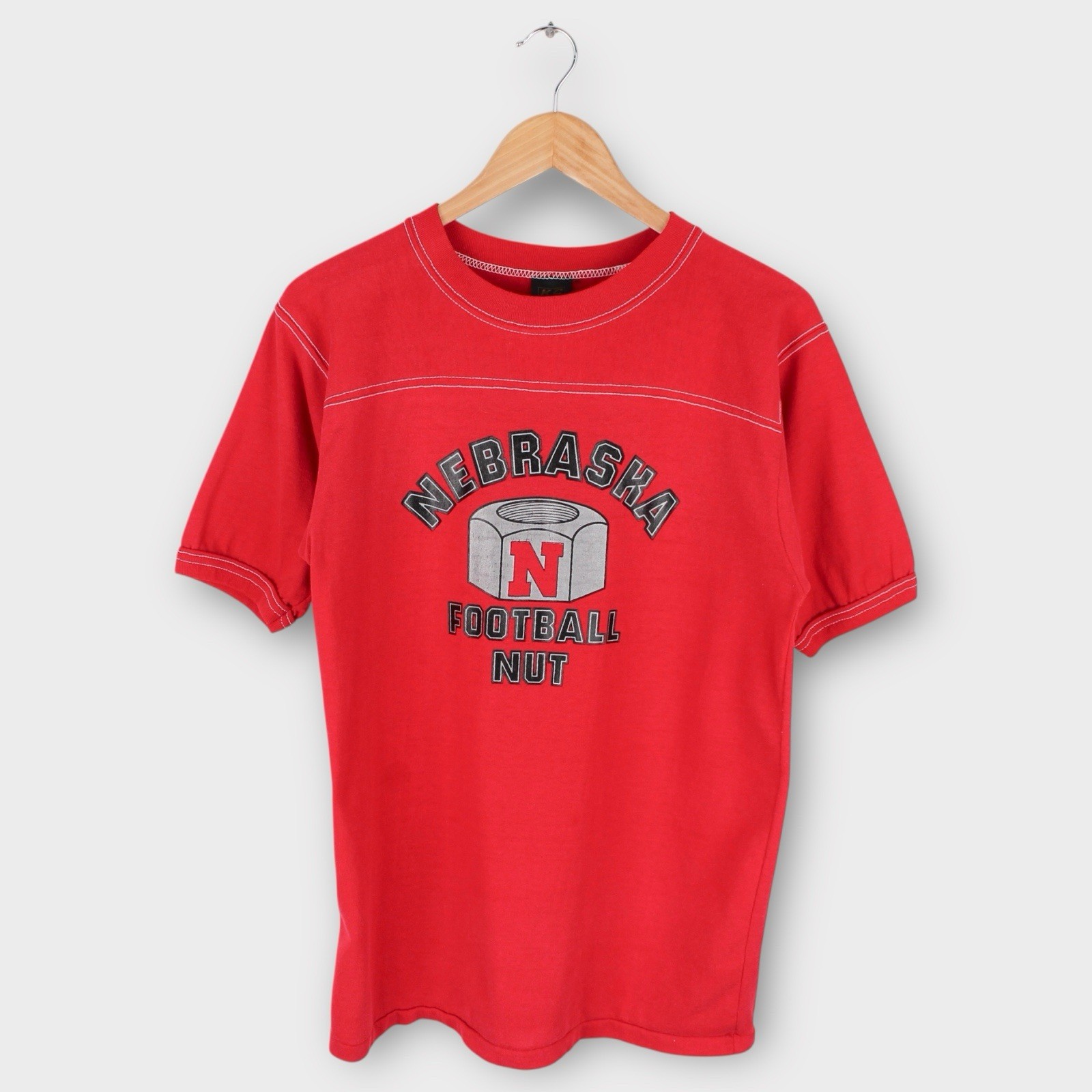 Vintage Nebraska Cornhuskers Ringer T-Shirt Football Nut Red Size Large