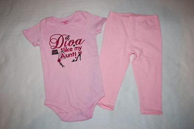 Baby Girls DIVA LIKE MY AUNT Lt Pink Bodysuit T-Shirt & Leggings 18 MO .
