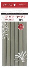 DONNA 10" Soft Twist Rollers -GRAY - 11/16" diameter - 6 pcs