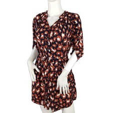 41 Hawthorn Women's Belted Shirt Dress Size XS Petite Brown Print Roll Tabs