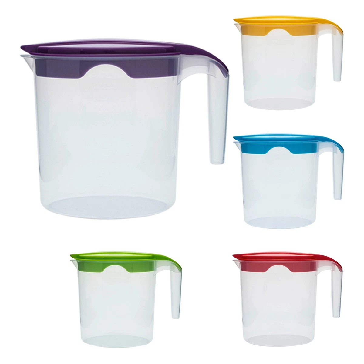 1L Plastic Jug with Lid Measurement Markings Water Juices Milk Fridge Door Jug