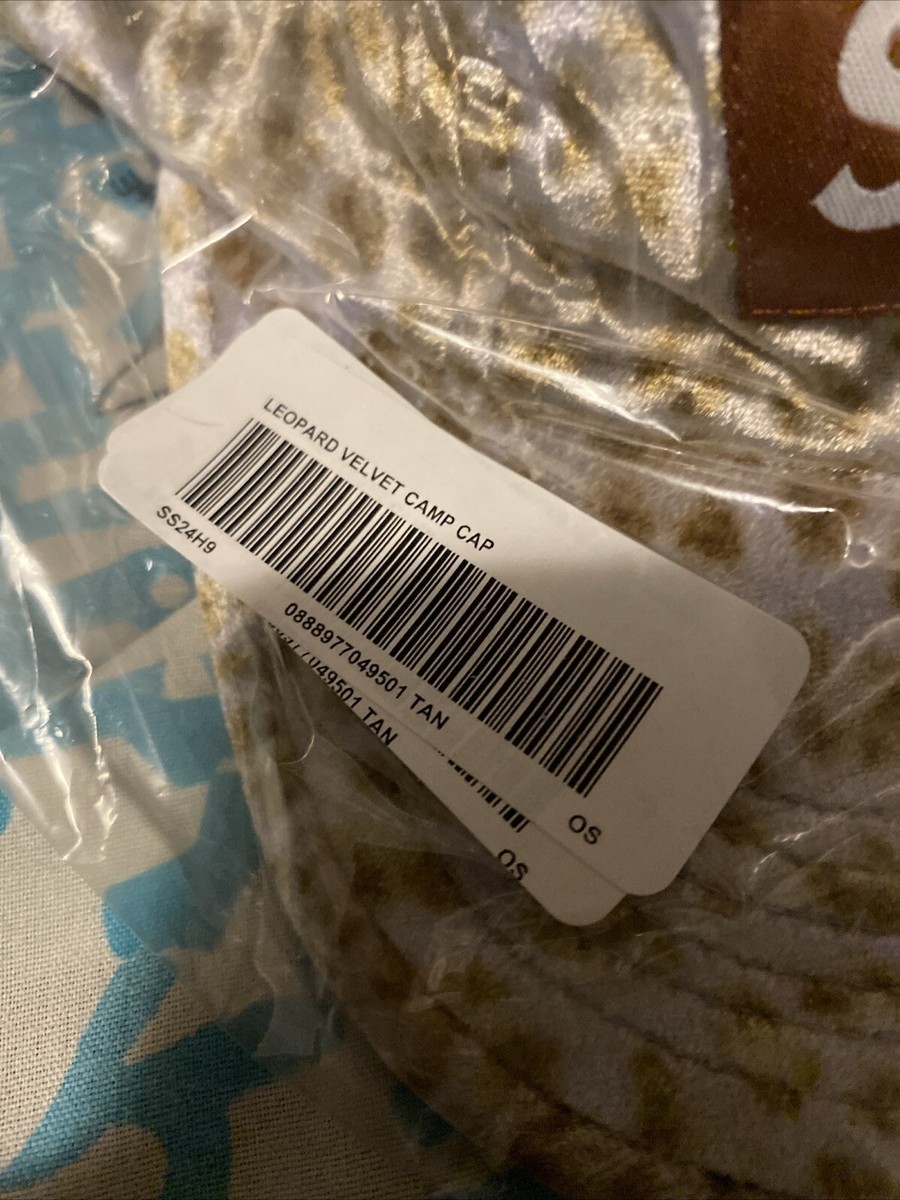 Supreme Leopard Velvet Camp Cap (SS24) Tan Authentic New Box Supreme Leopard Velvet Camp Cap (SS24) Tan Authentic New Box