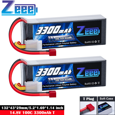 2x Zeee 4S Lipo Akku T Stecker 14.8V 100C 3300mAh Soft Lipo für RC LKW Flugzeug
