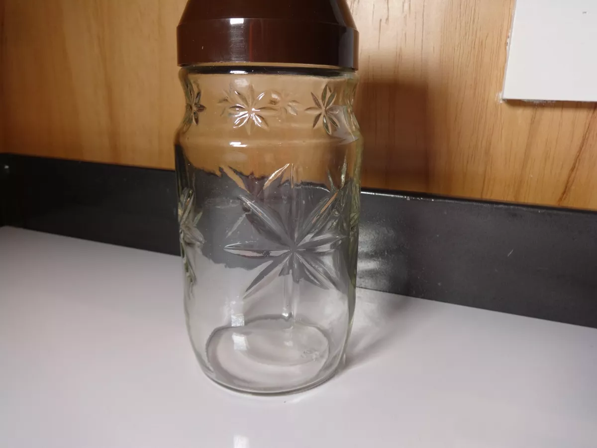 Vintage 24 oz. Glass Juice Jar with Brown Lid and Star Burst Design