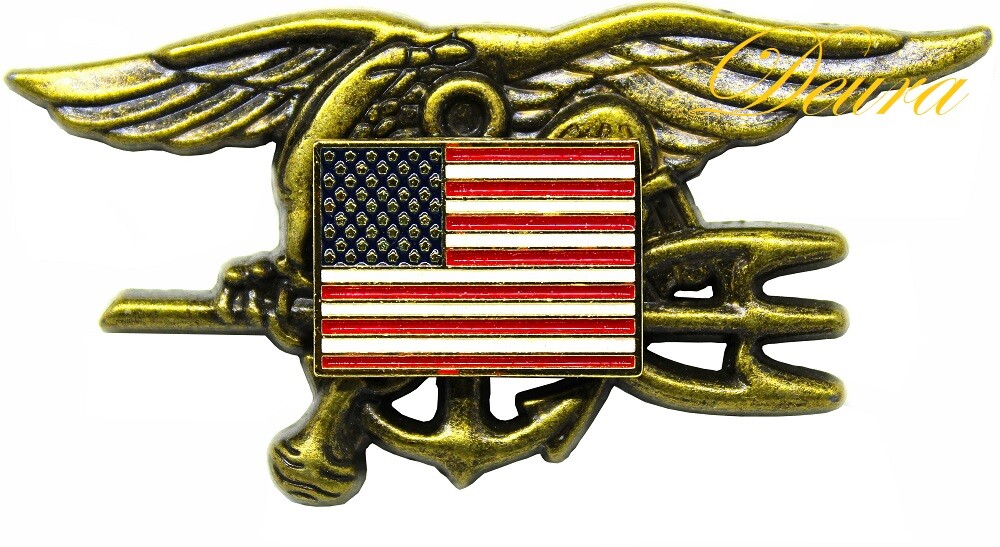 Spilla Insegna US Navy SEALS - Teschio Con Ossa E Tridente, Originale, Tema Militaria
