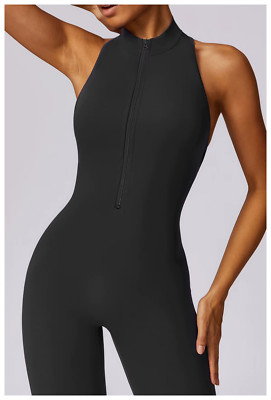 V Back One-piece Suit Women Sports Jumpsuit Zippers Yoga Rompers Backless
