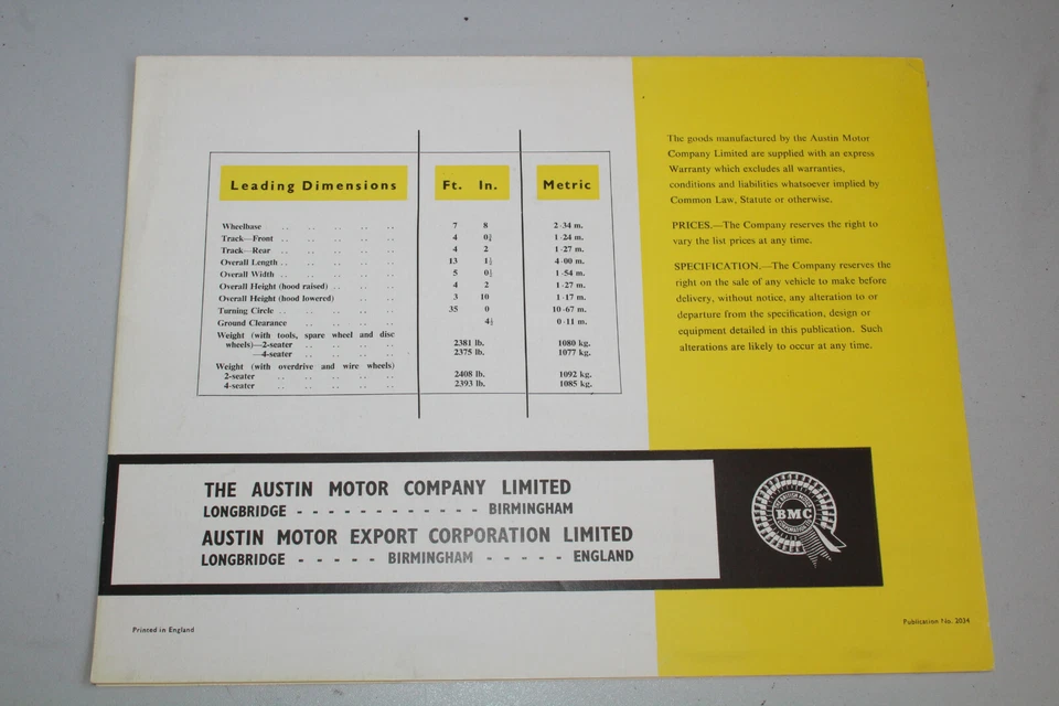 Austin Healey 3000 Mk II Prospetto Brochure/Brochure Inglese #51 - Immagine 4 di 4