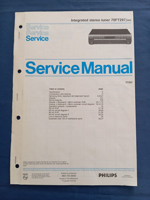 PHILIPS 70FT297 SERVICE MANUAL ORIGINAL Integrated Stereo Tuner SCHEMARI REPAIR