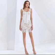TwoTwinStyle medium white summer lace dress boho sexy padded adjustable garter