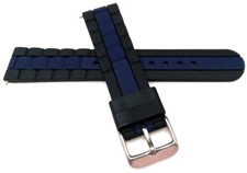 20mm Black w/Blue Center Sport Rubber Diver Watch Band Simulated Bracelet Links