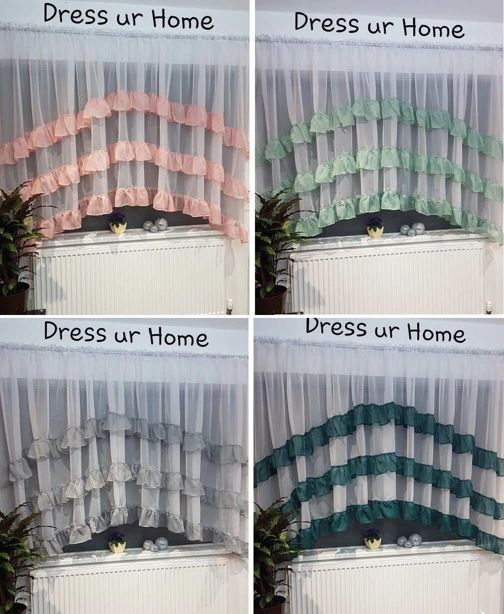 Ready Made Flounce Net Curtain Pink, Grey, Bottle Green, Mint Firany Falbanki