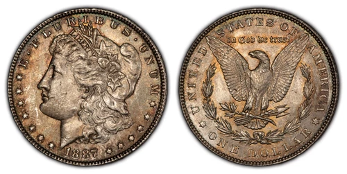 1887 $1 Morgan Silver Dollar - Rainbow Toning - BU - SKU-D4284
