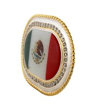 Mexico Country Flag Belt Buckle Western Rodeo HEBILLA Vaquero Gold Rhinestones