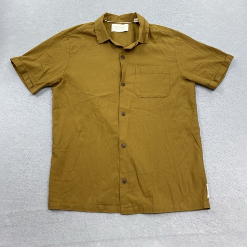 Scotch & Soda Shirt Mens Small Brown Loop Collar Camp Textured Short Sleeve