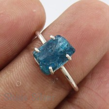 Apatite Rough 925 Sterling Silver Raw Crystal Handmade Ring Size 8.75 US NR111