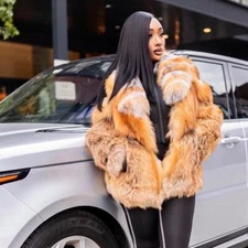 New Women's Real Natural Red Fox Fur Coat Luxury Winter Warm Thick Outwear Lapel