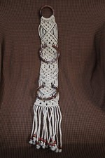 Vintage Macrame Boho Wall Hanging Beaded Handmade Towel Holder 30" Long