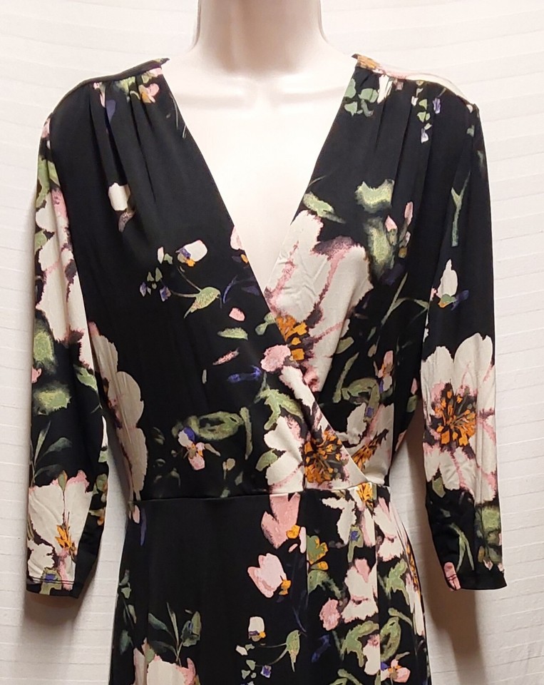 Monsoon Black Floral Fixed Wrap Dress Size 16 Any Occasion/ Season