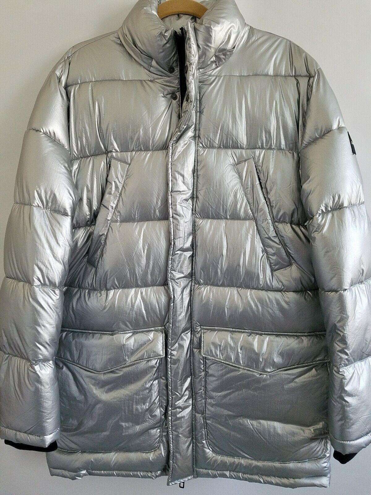 Calvin Klein Mens Medium Silver Metallic Fur Trimmed Hood Puffer Parka Coat  for sale online | eBay