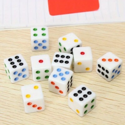 D6 DICE SET (10) 16MM, WHITE/MULTI COLOR - WARHAMMER, D&D, RPG, NEW
