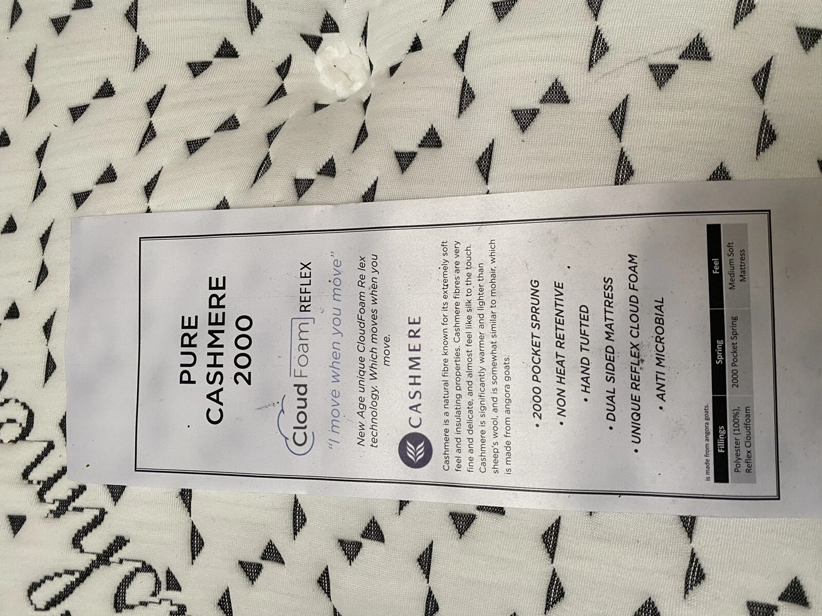Mattress PURE CASHMERE 2000 Double 4ft6 Bed Pocket Sprung Mat Dreams Begin
Opens in a new window or 