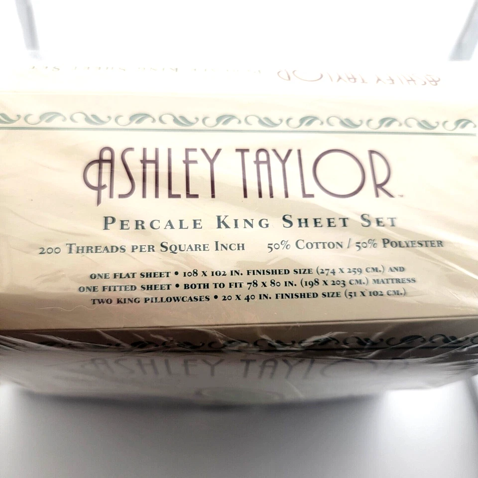 Juego de sábanas Ashley Taylor Percale King 200 hilos "rayas de vitrales" NUEVO Foto 4 de 4
