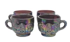 Vintage L.E. Smith Feather & Hobstar Amethyst Carnival Glass Punch Bowl Cups -4