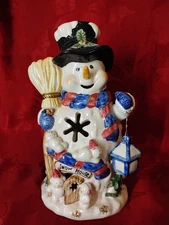 Home & Garden Party Ceramic Snowman w/Lantern 11" Tea light House Candle Holder