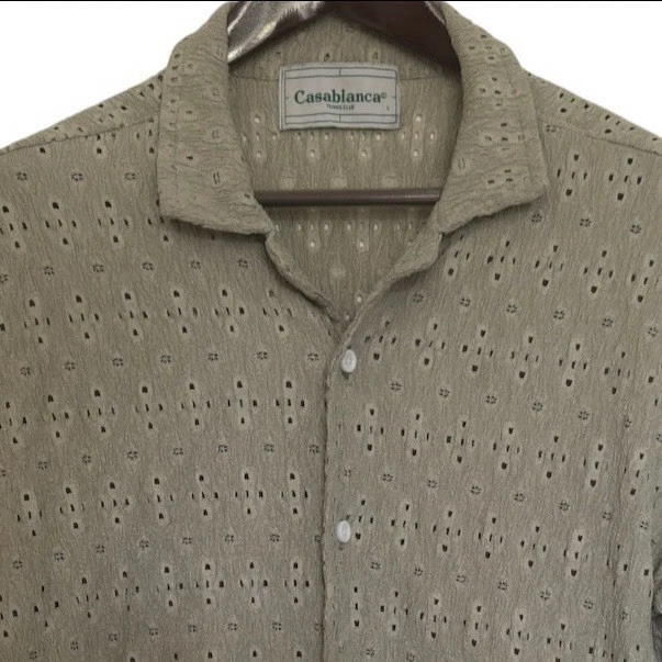 Casablanca Tennis Club Embroidered Openwork Camp Collar Short Sleeve Shirt Large