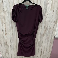 Lauren Ralph Lauren Purple Boat Neck Slinky Dress Lined Fitted