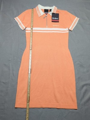 Kickers Womens Polo Mini Dress Small Coral Orange 1/4 Zip Striped Y2K Casual NWT