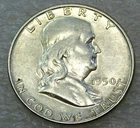 1950 D Franklin Half Dollar AU Frosty White Luster in saflip #D340