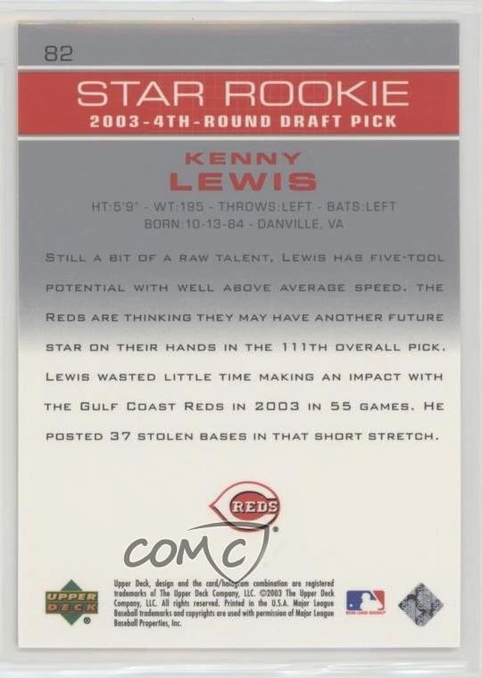 2003 Upper Deck Prospect Premieres Kenny Lewis #82 Rookie RC - Image 2 of 2