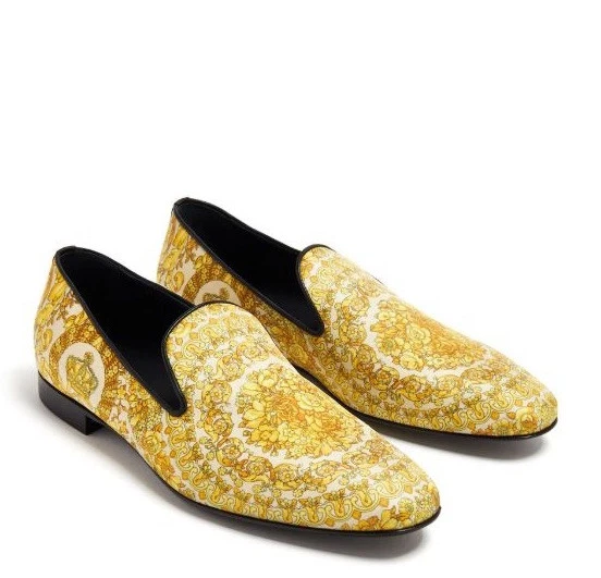Versace Loafers 42/US 9 Gold Barocco Print Calfskin Leather  display picture 1