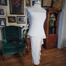 Windsor White Strapless Ruffle Bodycon Asymmetrical Midi Dress Minimalist Chic