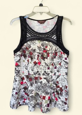ANTHROPOLOGIE Ranna Gill Peplum Dahlia Lace Trim Blouse Top Bird Print sz M 2B